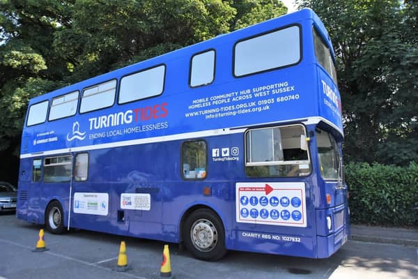 Turning Tides’ new mobile hub, a converted double decker bus, was an immediate response to the rural homelessness crisis across West Sussex. Picture: Turning Tides / Submitted