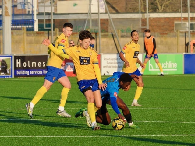 Action from Lancing's 3-1 win over Sevenoaks in the Isthmian south east division