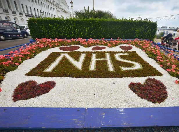 NHS floral tribute near to Carpet Gardens in Eastbourne, 8/7/21