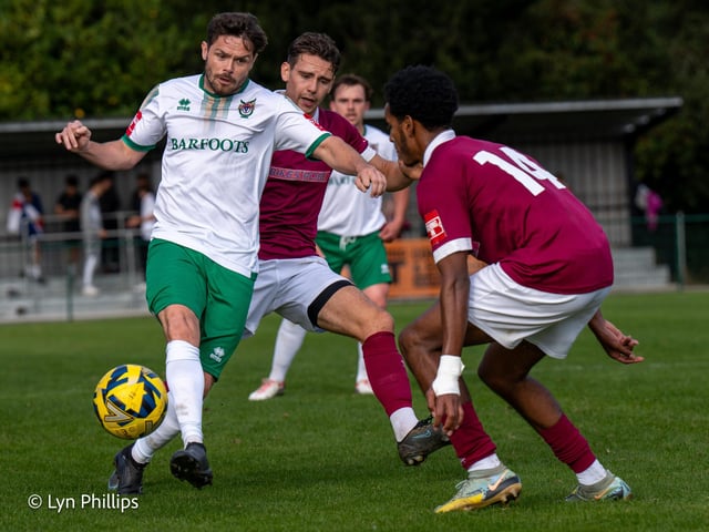 Action from the Isthmian Premier Division match between Potters Bar Town and Bognor Regis Town. Pictures by Lyn and Trevor Phillips