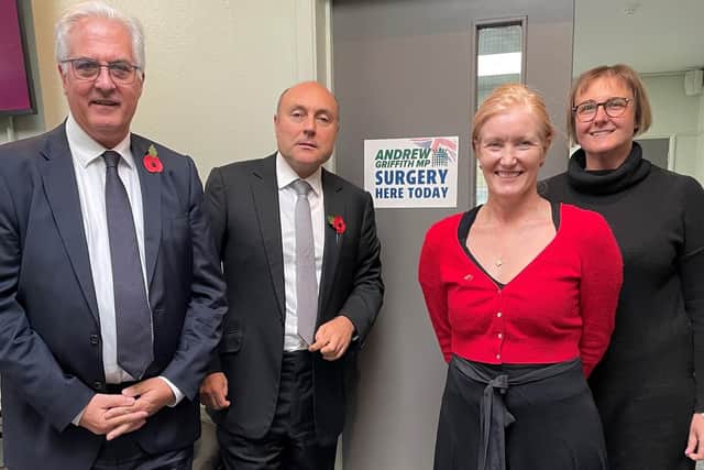 Chairman of Henfield Parish Council Malcolm Eastwood, MP Andrew Griffith Dr Karen Crawford-Clarke, and Dr Gordana Ninkovic-Chapman.