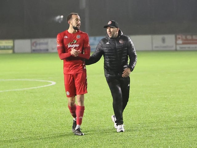 Action from Worthing FC's 4-0 win at Lancing FC in the third round of the Sussex Senior Cup