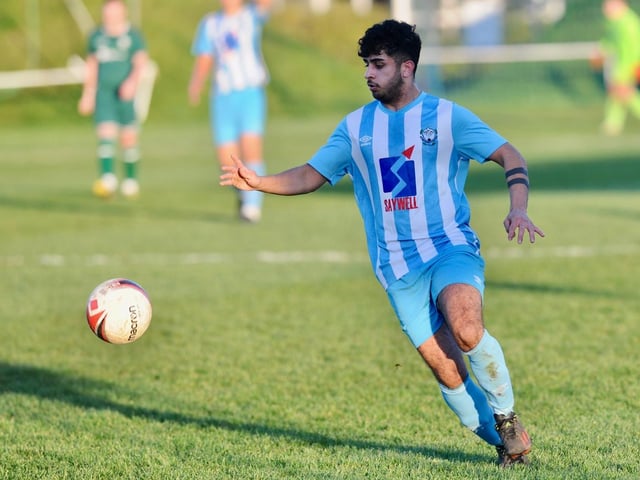 Action from Worthing United's 2-1 home loss to Forest Row in the SCFL division one