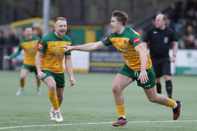 Charlie Hester-Cook celebrates firing Horsham ahead against Wingate & Finchley on Saturday. Picture by John Lines