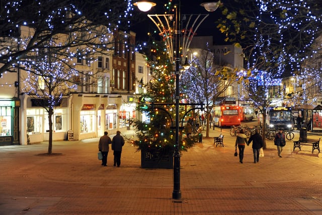 Christmas lights in South Street Square in 2008, looking towards South Street