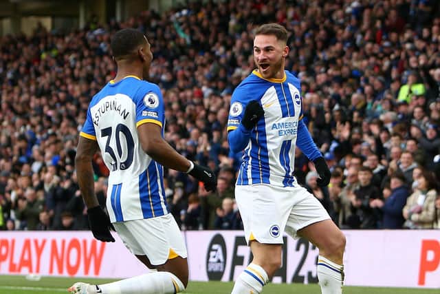 Alexis Mac Allister (right) won’t be allowed to leave Brighton & Hove Albion for ‘less than €60m’, according to transfer expert Fabrizio Romano. Picture by Charlie Crowhurst/Getty Images