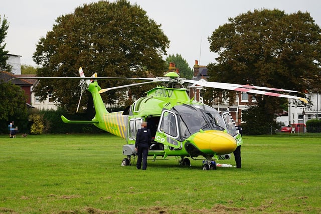 Air ambulance in Eastbourne recreation ground