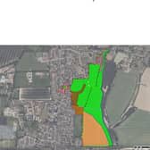 The proposed site for 400 homes at Aldingbourne outlined with a red line and showing the different habitats