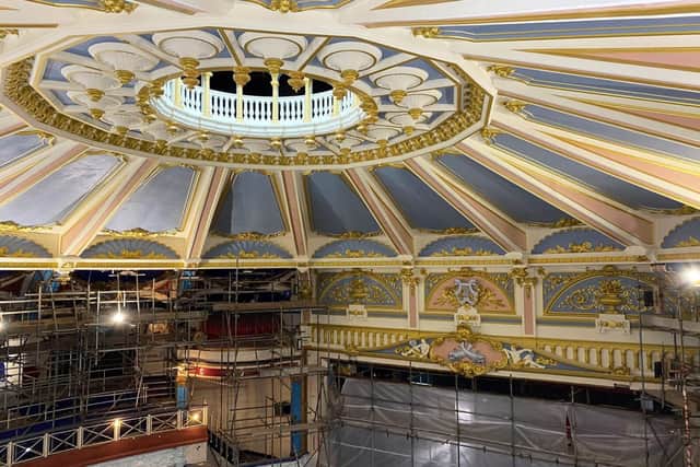 Brighton Hippodrome theatre with restored ceiling on display