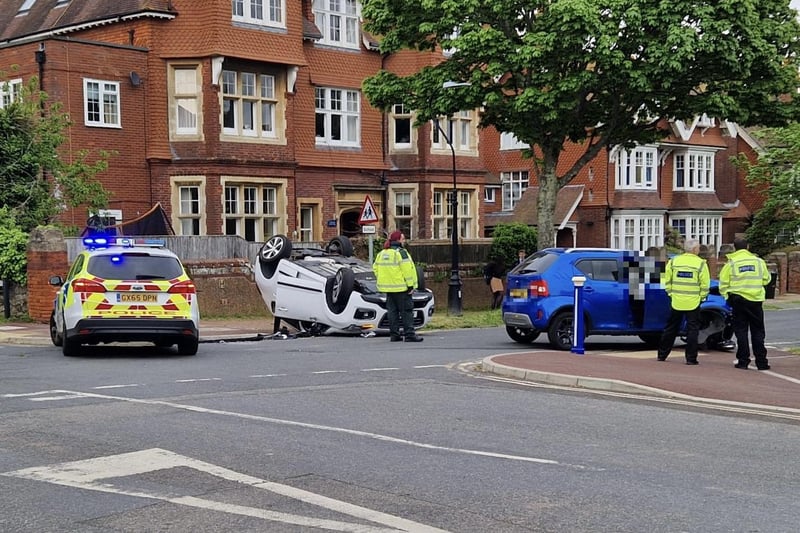 The scene of a collision at Granville Road, Eastbourne, at 6.50pm on Wednesday, May 17