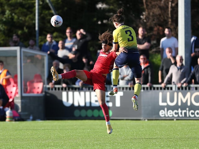 Action from Worthing's National League South clash at home to Farnborough at Woodside Road