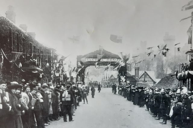 Waiting for the Duke and Duchess, a photograph taken in Queen Street by J. White and Son, Littlehampton