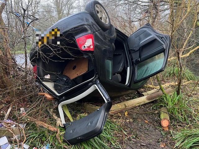 A rolled over car on London Road, just outside Burgess Hill, on Christmas Eve (Tuesday, December 24)