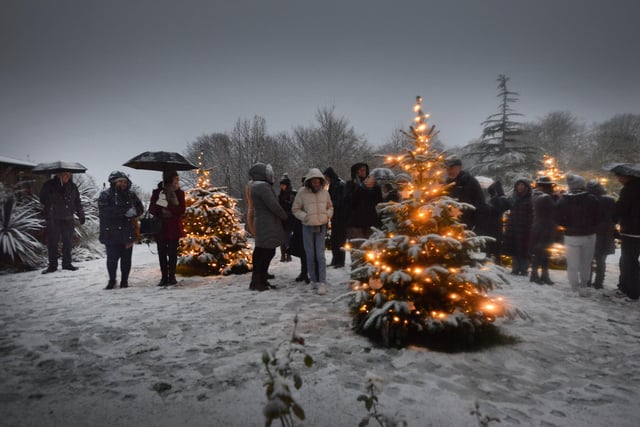 St Michael's Hospice Lights of Love 2022 on December 11 during a heavy snow shower.