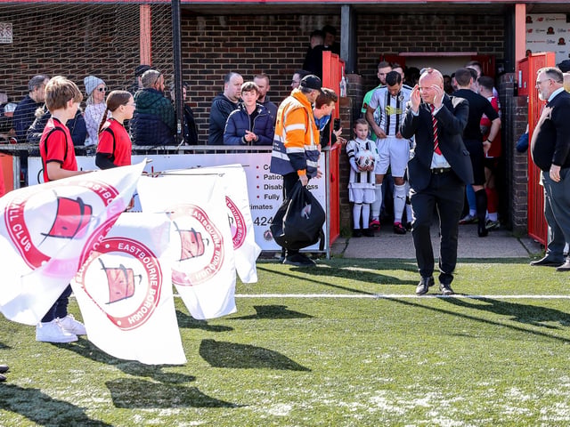 Action from Eastbourne Borough's National South win ovder Dartford at Priory Lane