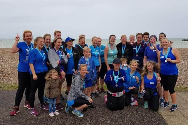 Angie Mackrell's 'blue army' at the 2018 Meso Miles run