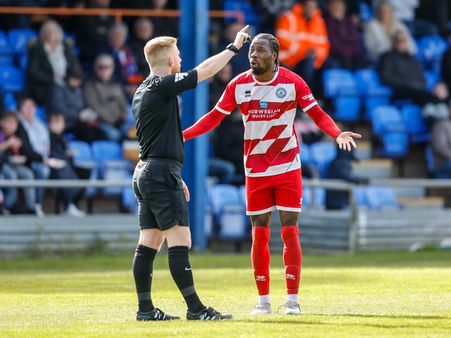 Action from Eastbourne Borough's final-day 3-2 win at Braintree - the Sports have stayed up with six points to spare
