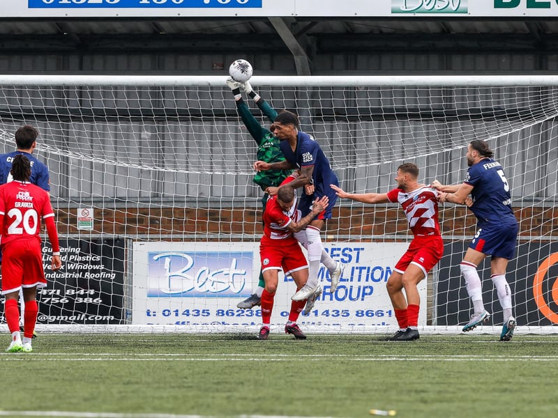 Images from Eastbourne Borough's 2023-24 season opener, a 1-0 National South home win over Hampton and Richmond