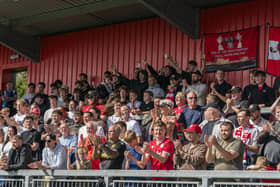 Worthing fans at Woodside Road - where they are not allowed to drink alcohol within sight of the pitch | Picture: Jay Wrighte