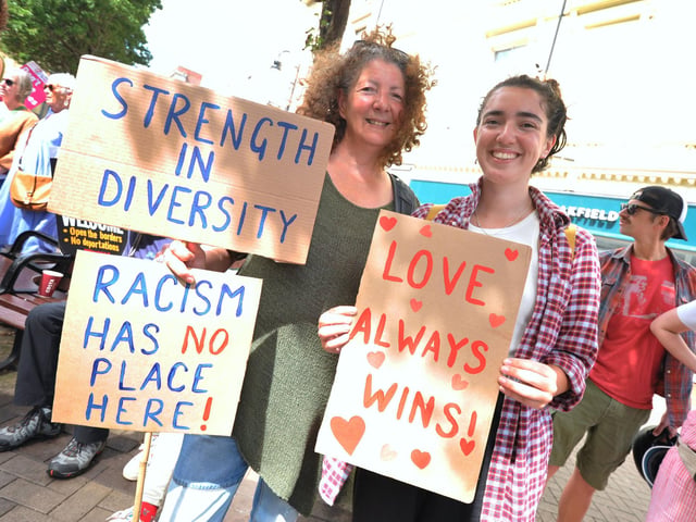 Hastings Stand Up To Racism's National Day Of Protest on August 10 2024 in Robertson Street.
