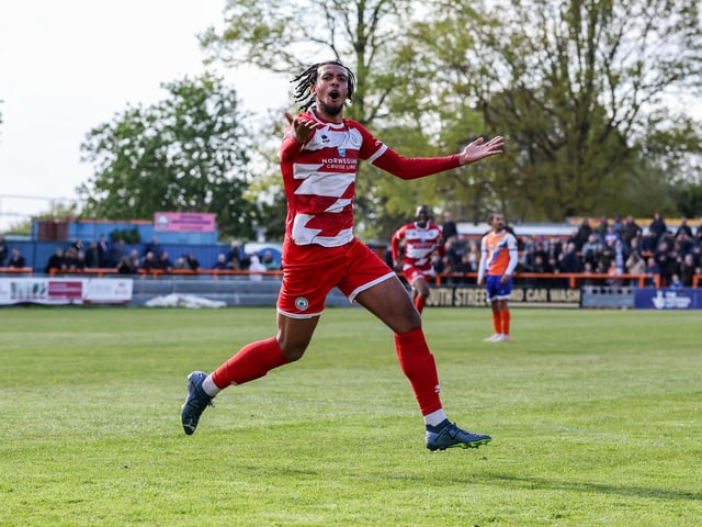 Action from Eastbourne Borough's final-day 3-2 win at Braintree - the Sports have stayed up with six points to spare