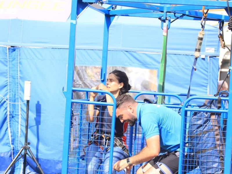 Veterinary surgeon Mariana Redpath, who has acrophobia – the extreme fear of heights – was cheered on by her son, Alex, and his classmates at Chesswood Junior School as she faced ‘one of my ultimate fears’ and bungee jumped at Brighton Marina