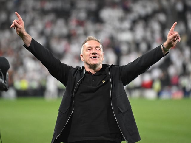 Crawley Town manager Scott Lindsey arms raised in celebration during the EFL Sky Bet League 2 play-off second leg match between Milton Keynes Dons and Crawley Town at stadium:mk, Milton Keynes, England on 11 May 2024.:Crawley Town hammered MK Dons 5-1 - and 8-1 on aggregate - to reach the League Two play-off final Wembley. Photographer Dennis Goodwin/Pro Sport Images was there to catch the action, the crowd and the celebrations