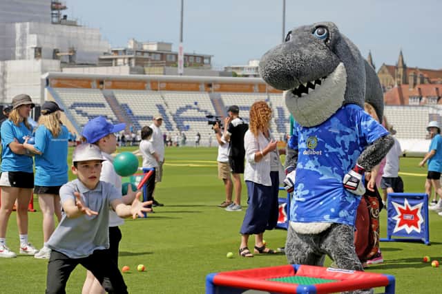 Sid the Shark keeps a close eye on youngsters having fun at last year's event | Picture: Sussex Cricket