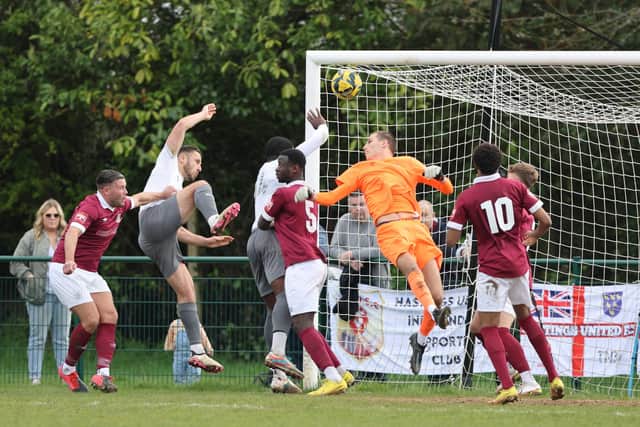 Hastings take the lead at Potters Bar last Saturday with an own goal | Picture: Scott White