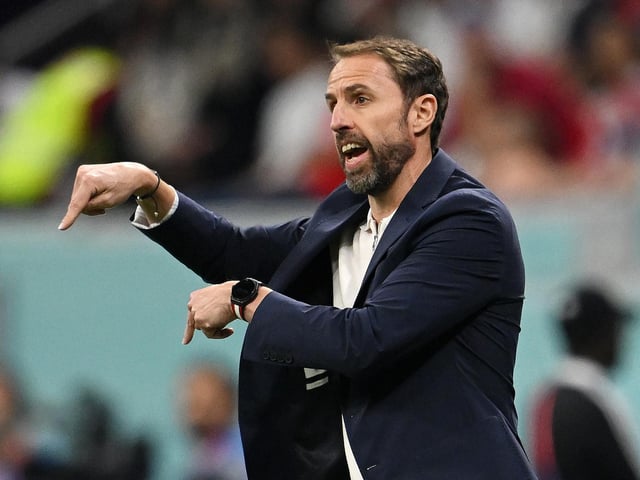 AL KHOR, QATAR - NOVEMBER 25: Gareth Southgate, Head Coach of England, reacts during the FIFA World Cup Qatar 2022 Group B match between England and USA at Al Bayt Stadium on November 25, 2022 in Al Khor, Qatar. (Photo by Clive Mason/Getty Images)