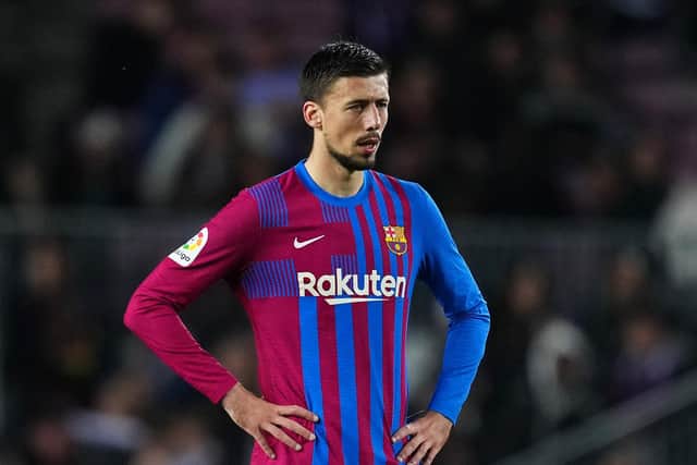 Clement Lenglet of FC Barcelona reacts during the LaLiga Santander match between FC Barcelona and Rayo Vallecano (Photo by Alex Caparros/Getty Images)