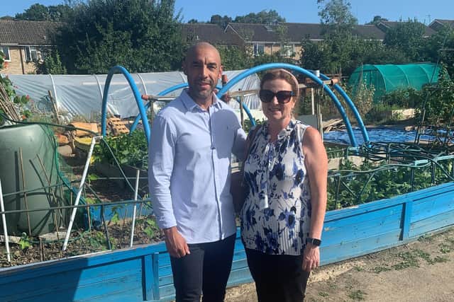 ITV weatherman Alex Beresford and Maria Horne at Haywards Heath’s America Lane Allotment on Wednesday, August 3