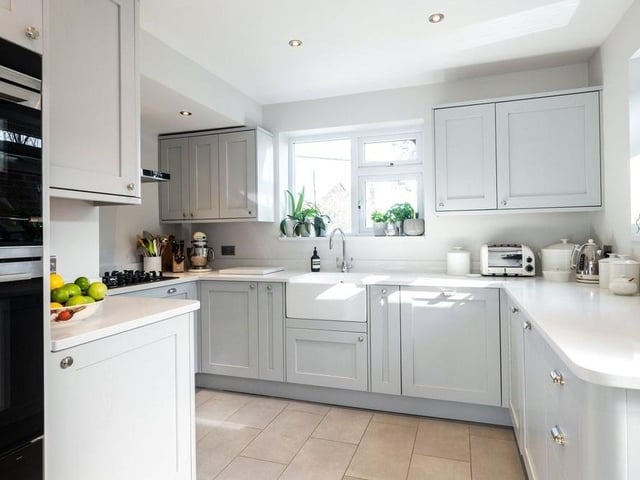The newly fitted kitchen has Siemens appliances, including an app controlled steam oven, a microwave combi oven and a warming drawer with underfloor heating