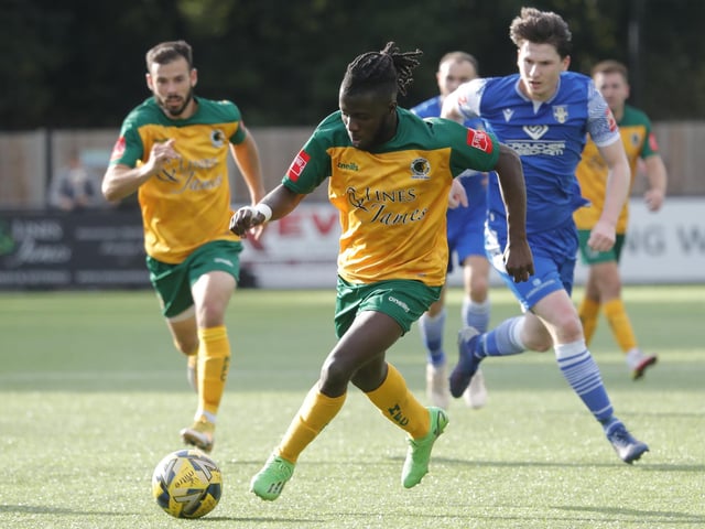Action from Horsham's 2-0 home defeat to Bishop's Stortford in the Isthmian Premier on Saturday