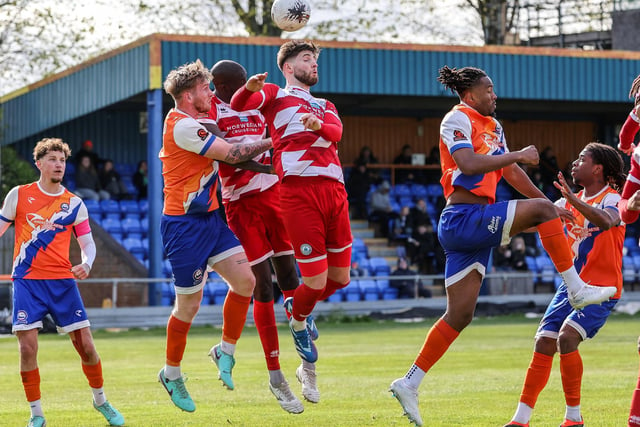Action from Eastbourne Borough's final-day 3-2 win at Braintree - the Sports have stayed up with six points to spare