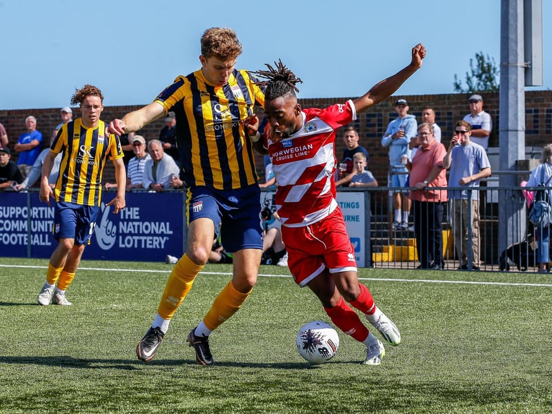 Action from Bath City's 2-1 win at Eastbourne Borough