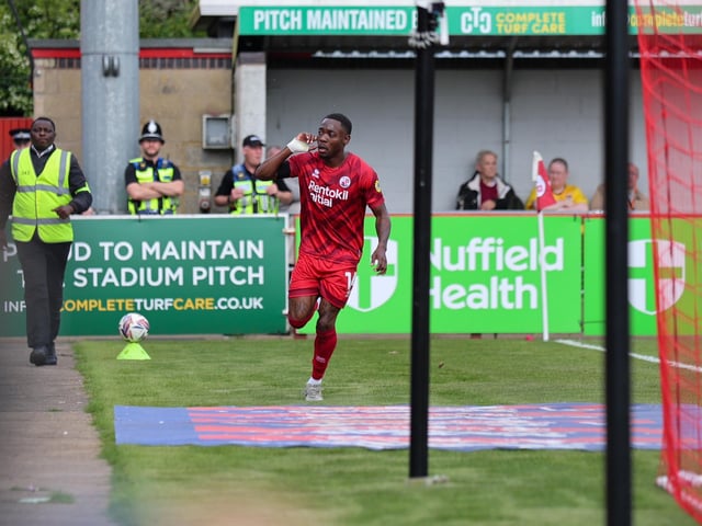 Rushian Hepburn-Murphy celebrates his goal against Northampton