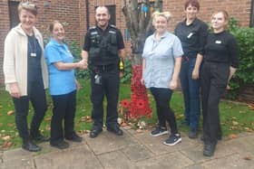 Police making the donation at the home. Picture: Fulfords Care and Nursing Home