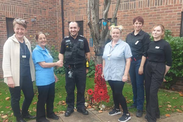 Police making the donation at the home. Picture: Fulfords Care and Nursing Home