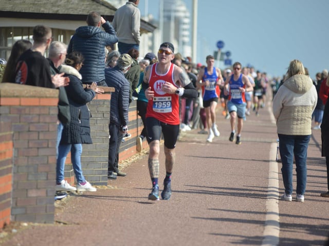 Images from the finish area at the 2026 Hastings Half Marathon