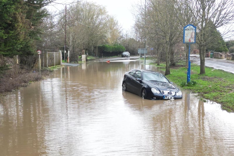 Car stuck in floodwater in Bognor Regis.