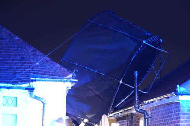 Storms in Sussex: Trampoline on a roof in Worthing last night (August 4) - Photo by Eddie Mitchell
