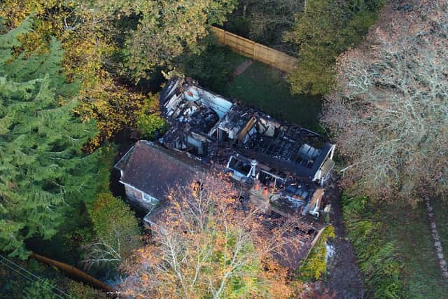 Firefighters were called to tackle the blaze late on Friday night which ravaged an outbuilding at the property in Netherfield near Battle. Following a joint investigation police confirmed that fire crews had discovered a suspected cannabis farm. Picture: Sussex News and Pictures