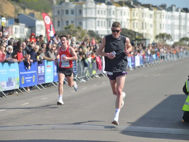 Images from the finish area at the 2026 Hastings Half Marathon