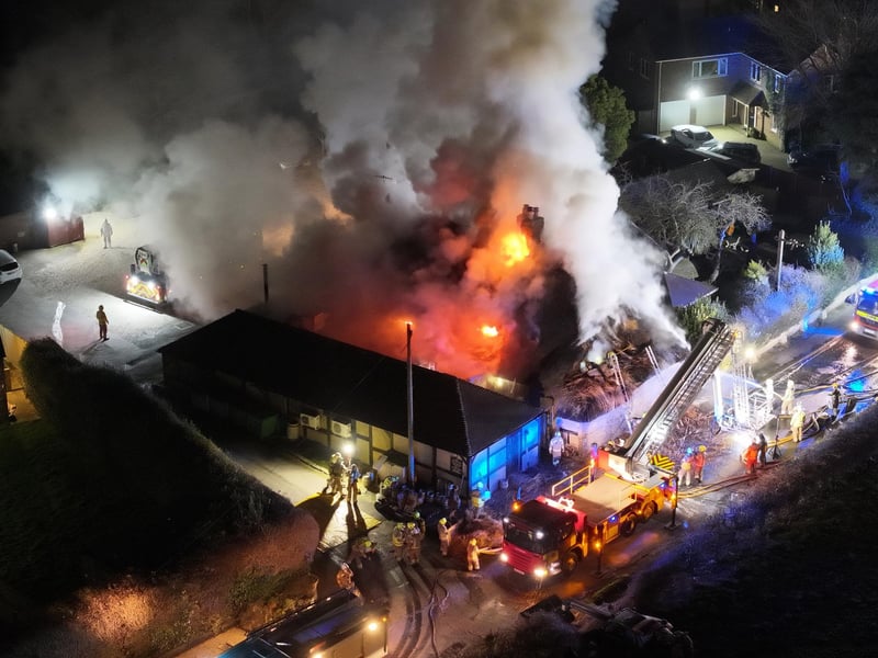Firefighters at the 'significant' blaze at the Gribble Inn in Oving, just east of Chichester, on February 27, 2025