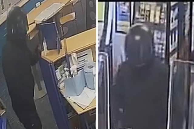 Police have released these images of a person sought in connection with a robbery at a bookmakers in East Grinstead. Picture courtesy of Sussex Police