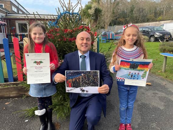 MP Andrew Griffith with Poppy Pritchett  and Amber Grimmet