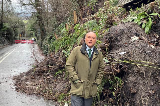 MP Andrew Griffith at the scene of the landslide on the A29 at Pulborough