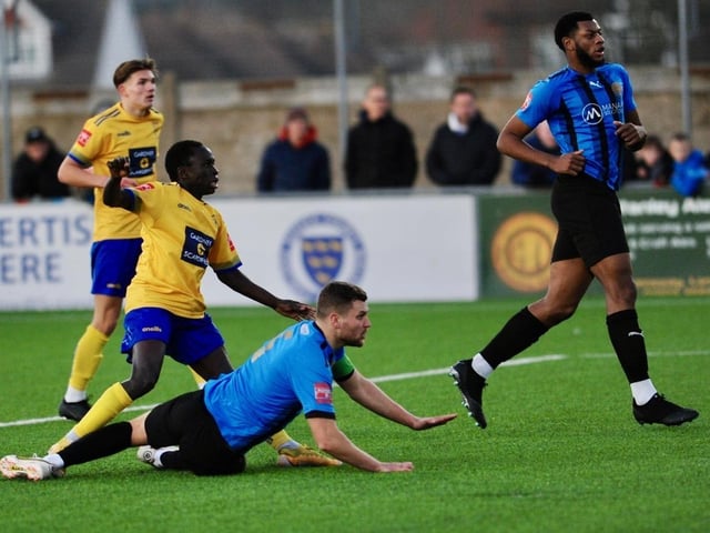 Action from Lancing's 3-1 win over Sevenoaks in the Isthmian south east division
