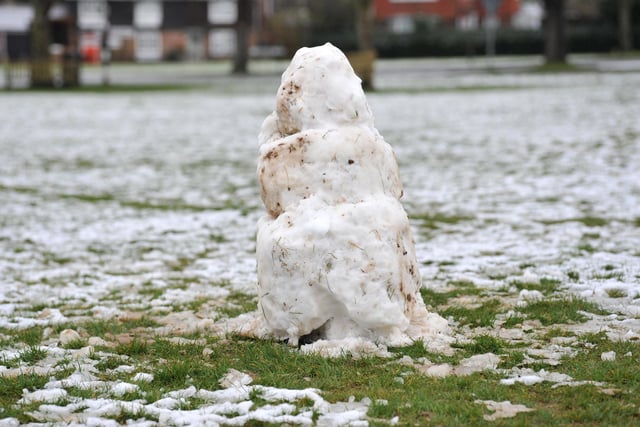 The snow may not have been very deep in Wisborough Green today - but it was enough to make a snowman. Photo: Steve Robards